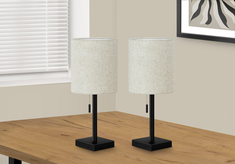 17\" Black Metal 2-Piece Set, with Two Table Lamps and USB Charging