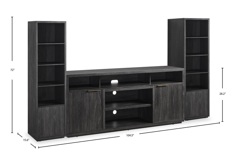Brenner 104\" 3 Piece Entertainment Center with Storage for TVs Up To 60\" – Charcoal 