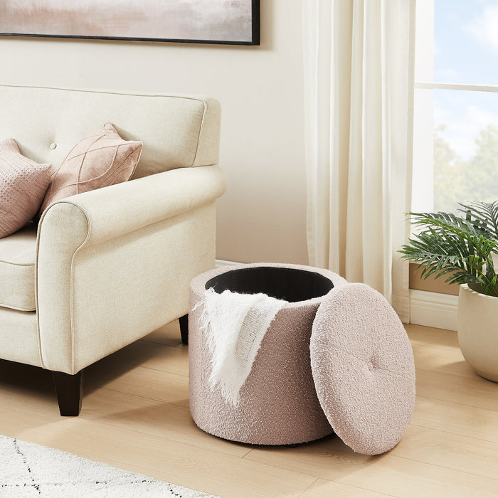 Saskatchewan Round Fabric Storage Ottoman - Pink