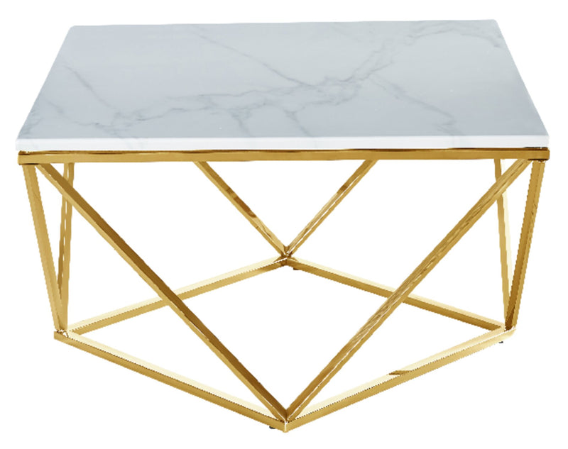 Amanda 31.5\" Modern Square Coffee Table - White Marble Top with Gold Metal Base