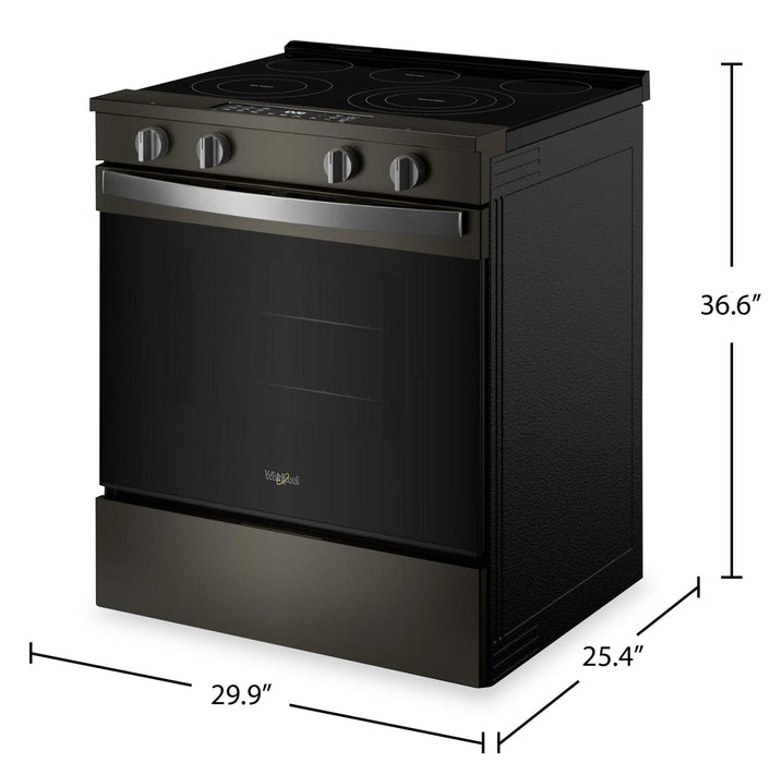 Whirlpool 30\" 5.3” Cu. Ft. Electric Range with Air Cooking – Black on Stainless - YWSES5030SV