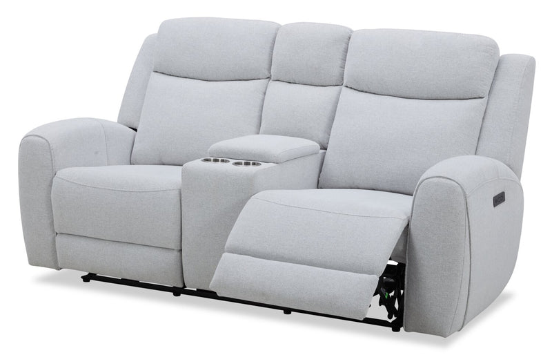 Reign 78\" Bronco Stone Grey Fabric Power Reclining Loveseat with Storage Console 