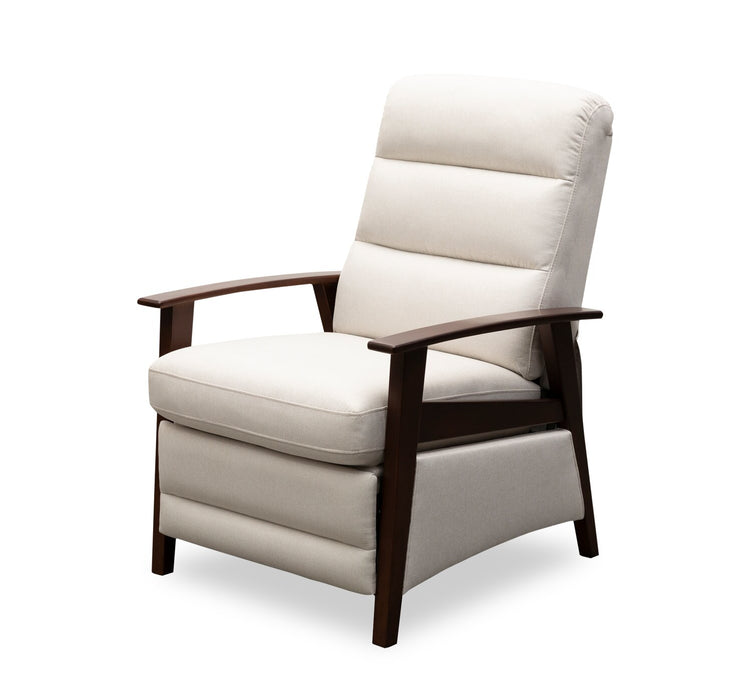 Bree 28.5\" Beige Linen-Look Fabric Pushback Reclining Accent Chair with Wood Armrests and Legs