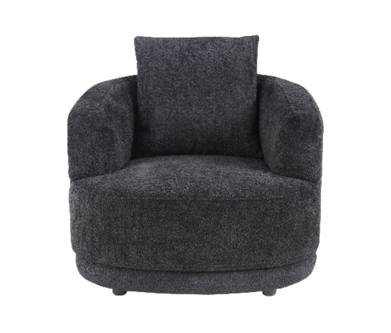 Primo Moon 35.8\" Wooly Raven Black Fabric Curved Chair with Accent Pillow