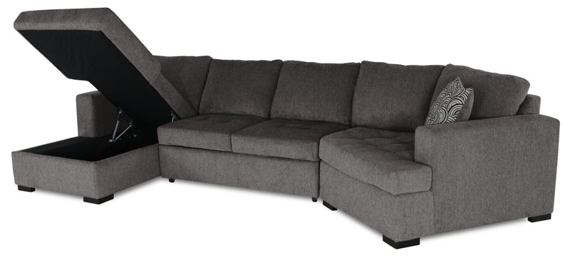 Legend 3-Piece Right-Facing Chenille Cuddler Sleeper Sectional with Chaise - Pewter
