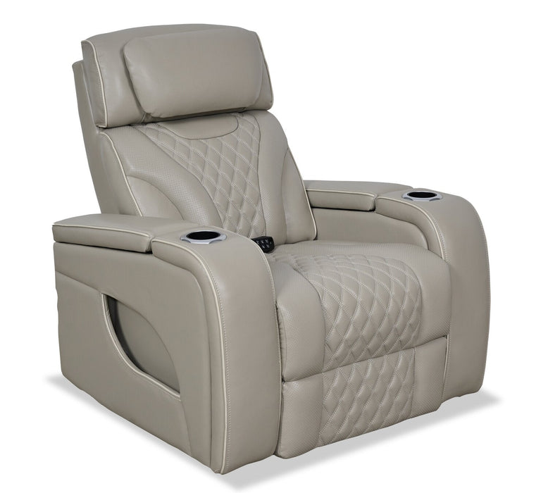 Elite 38\" Genuine Leather Massage Power Reclining Chair with Power Headrest and Storage Armrests - Grey 