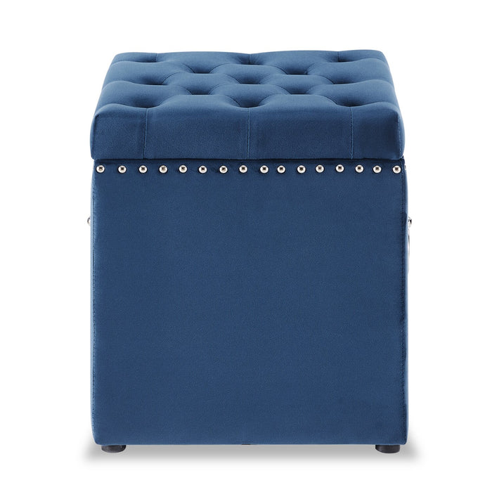 Yukon Square Velvet Storage Ottoman - Navy