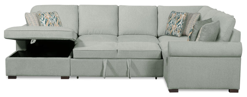 Scott Living Haven 3-Piece Left-Facing Chenille Fabric Sleeper Sectional with Storage Chaise - Seafoam Blue 