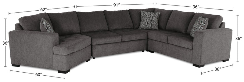 Legend 4-Piece Left-Facing Chenille Cuddler Sleeper Sectional - Pewter