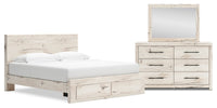 Derekson 5pc Bedroom Set with Storage Bed, Dresser & Mirror, Rustic White - King Size 