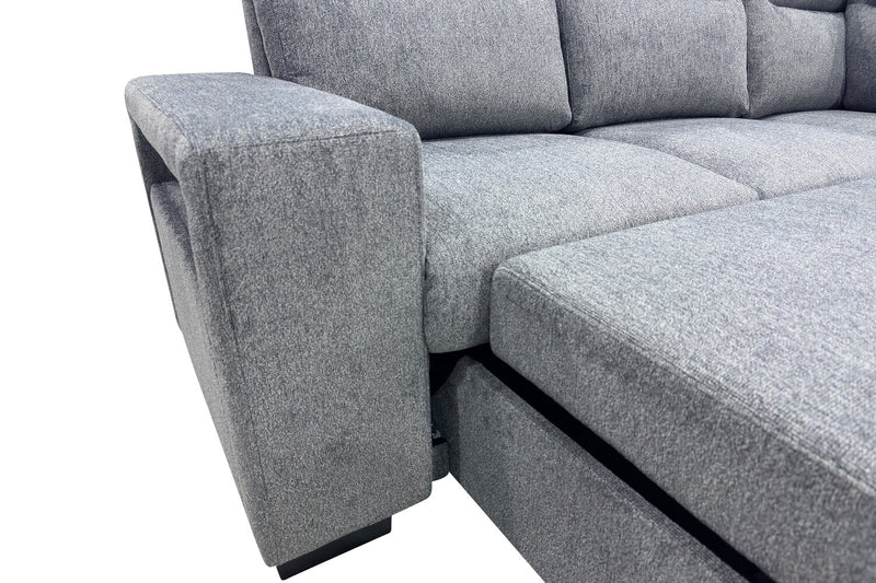 Coast 3-Piece Right-Facing Fabric Sleeper Sectional with Storage and Ottoman – Smoke
