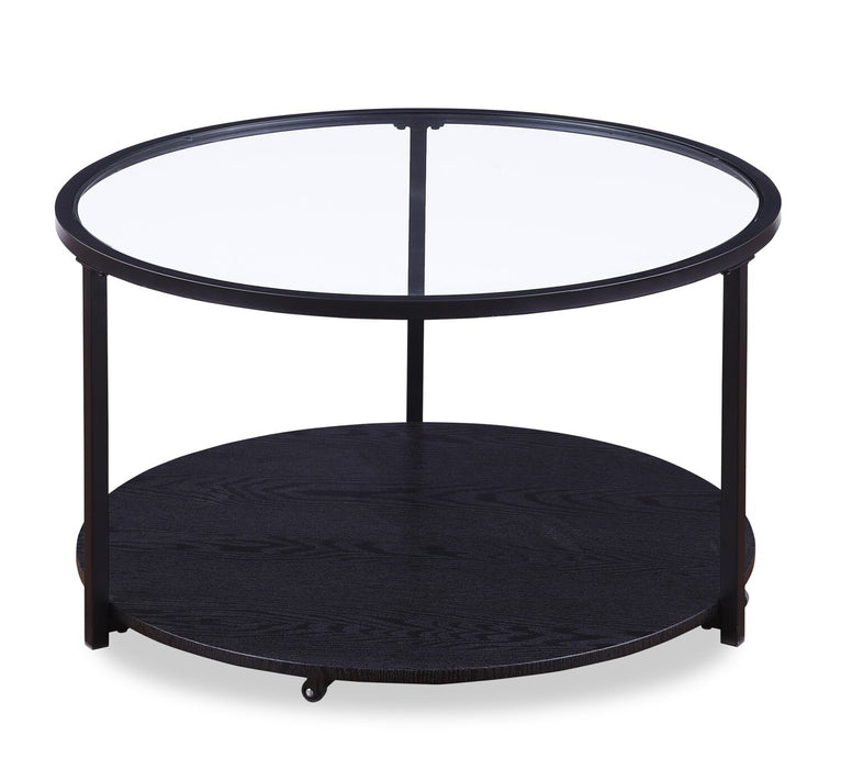 Kendal 31.5\" Modern Round Glass Top Coffee Table - Black