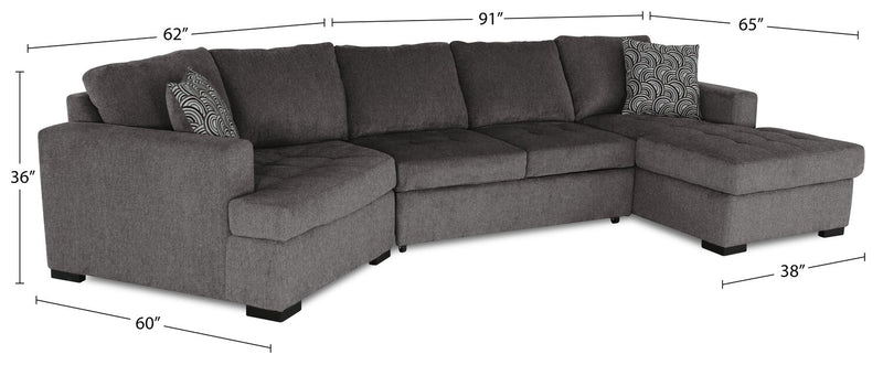 Legend 3-Piece Left-Facing Chenille Cuddler Sleeper Sectional with Chaise - Pewter