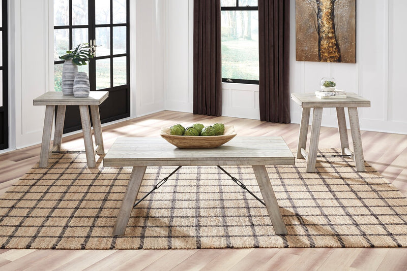 Carynhurst 48\" Rustic 3-Pack Coffee + 2 End Tables - Whitewash Wood