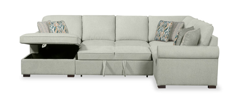 Haven 4-Piece Chenille Left-Facing Sleeper Sectional - Seafoam