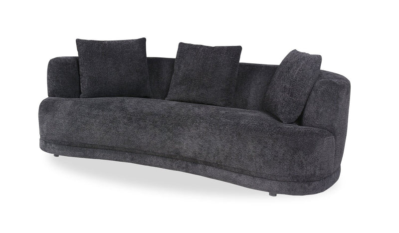 Moon 91\" Fabric Curved Sofa with Accent Pillows - Wooly Raven Black 