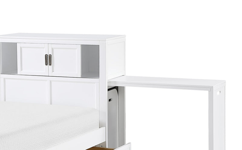 Quinn Twin Bookcase Bed with Desk - White