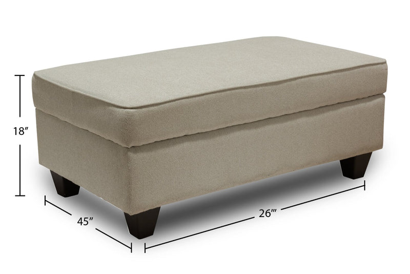 Made in Canada Scarlett 26\" Chenille Fabric Ottoman - Ecru Beige 