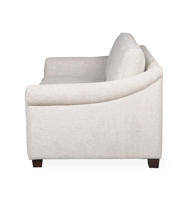 Mallie 60\" Shell White Chenille Fabric Loveseat with Rolled Arms and Wood Legs 