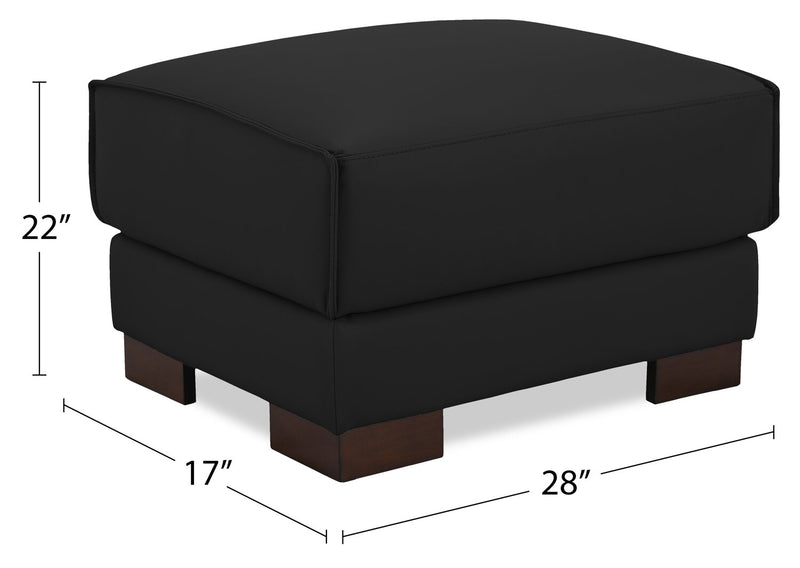 Citadel 28\" Top-Grain Genuine Leather Ottoman with Rubberwood Legs - Black
