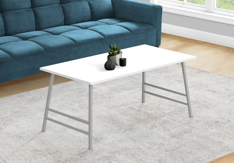 Atlas 40\" Modern Coffee Table - White Top with Grey Metal Legs