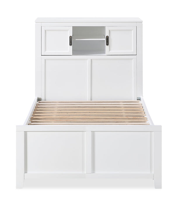 Quinn Twin Bookcase Bed with Desk - White