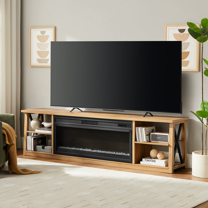 Wendel 80\" Electric Fireplace Tv Stand with Storage for TVs up to 75\" – Natural Oak 