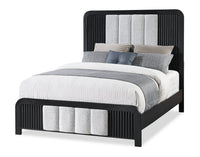 Kaleo Panel Bed with Headboard & Frame, LED, Fabric Panels, Modern, Black - Queen Size 