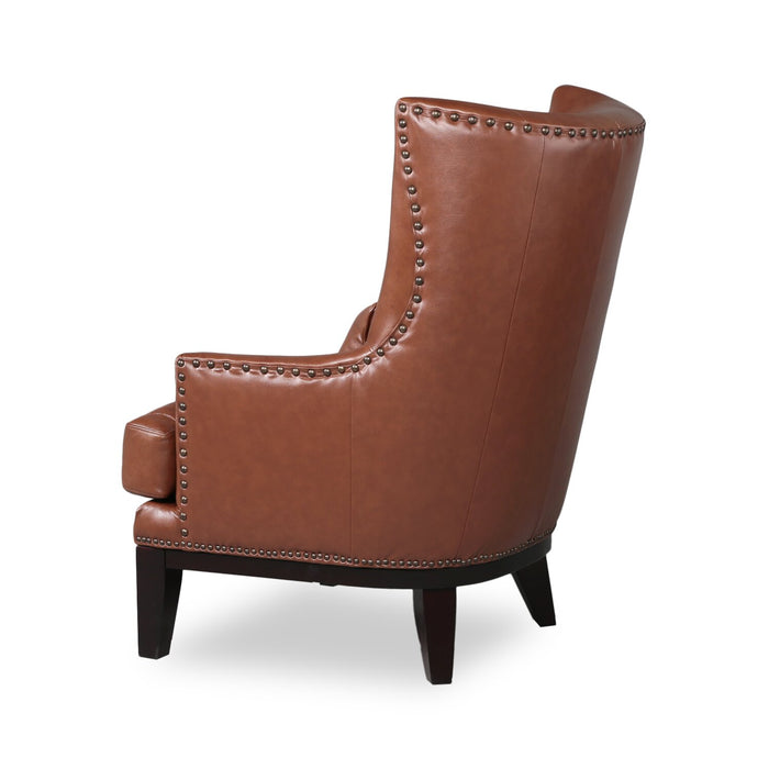 Haden 30\" Genuine Leather Accent Chair with Wood Base and Nailhead Trim - Sidekick Cobblestone Brown
