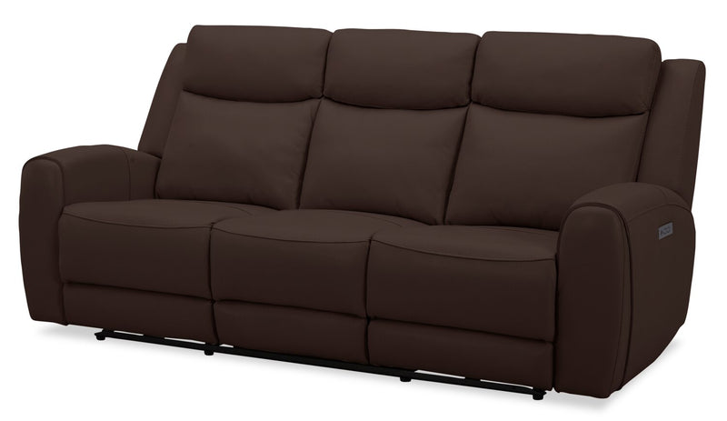 Reign 87\" Silverado Chocolate Brown Top-Grain Genuine Leather Power Reclining Sofa with USB Port