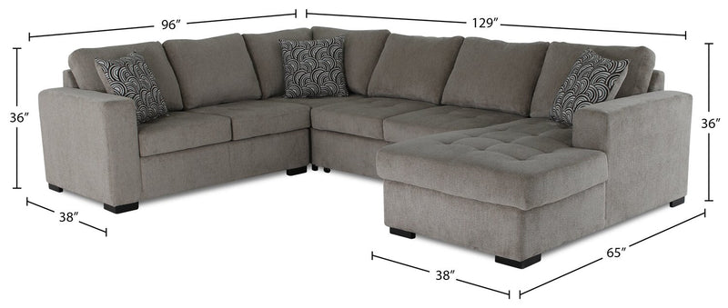 Legend 4-Piece Right-Facing Chenille Sleeper Sectional - Platinum 