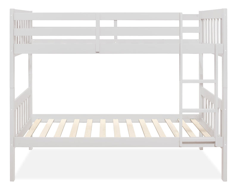 Miko Bunk Bed with Ladder & Guard Rail for Kids, White - Twin/Twin 