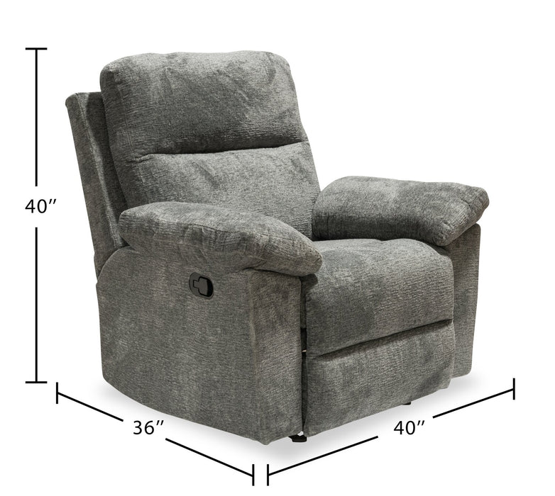 Canadian Made Oliver 40\" Addison Pewter Grey Chenille Fabric Glider Reclining Chair 