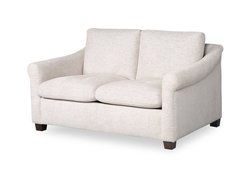 Mallie 60\" Shell White Chenille Fabric Loveseat with Rolled Arms and Wood Legs 