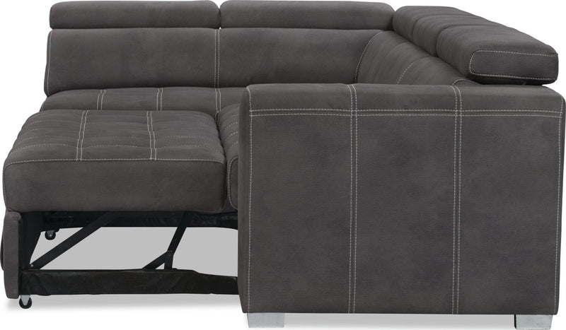 Drake 3-Piece Left-Facing Faux Suede Fabric Sleeper Sectional with Storage Ottoman - Cement Grey 