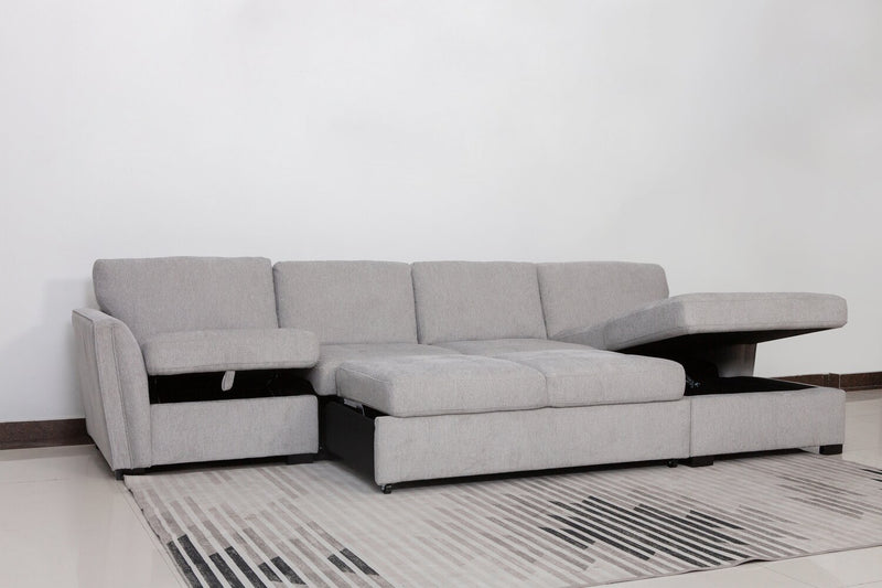 Vault 3-Piece Right-Facing Sectional with Sofa Bed Loveseat, Storage Chaise and Storage Chair – Grey