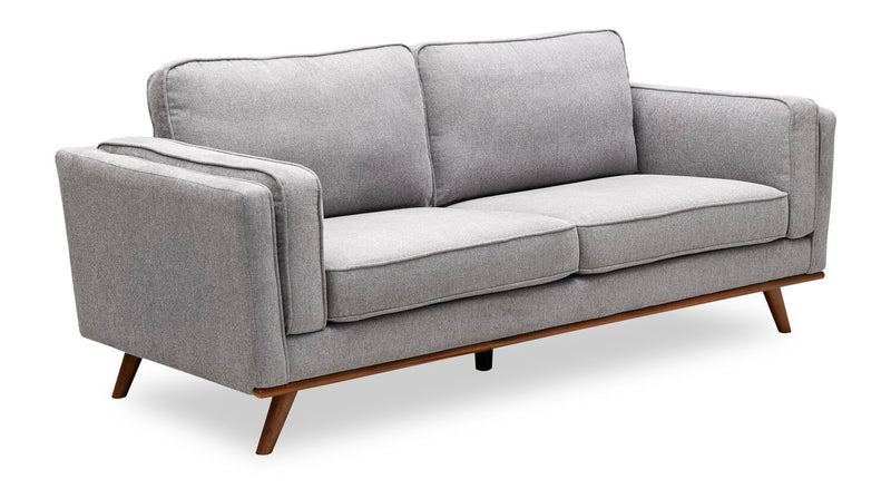 Kort & Co. Kassia 80\" Grey Linen-Look Fabric Condo-Size Sofa with Wood Base and Legs