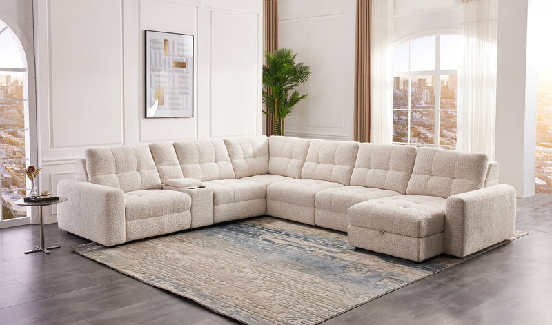 Scott Living Elevate Modular 7-Piece Right-Facing Beige Chenille Fabric Sectional with Power Sliding
