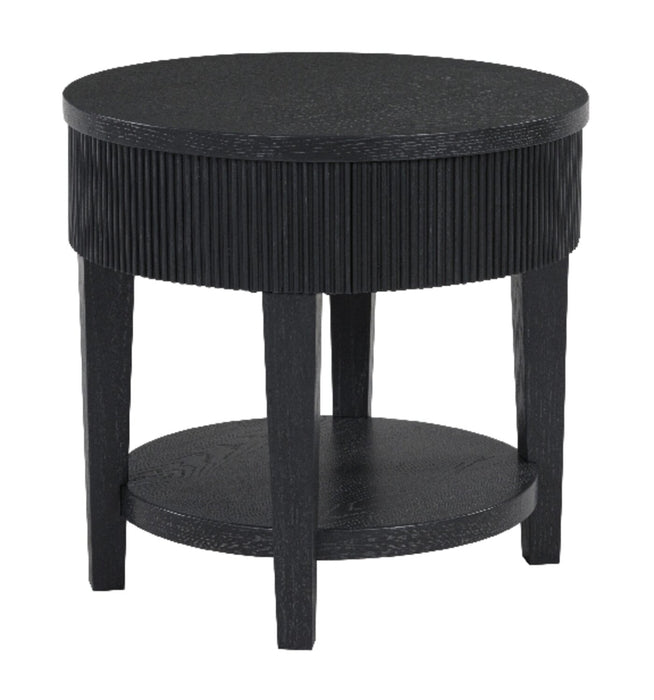Sanford 24” Contemporary Round Solid Wood End Table with Storage - Black