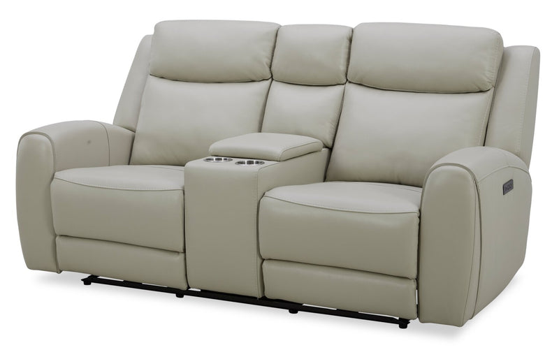 Reign 78\" Deltona Moonshine Taupe Top-Grain Genuine Leather Power Reclining Loveseat with Console 