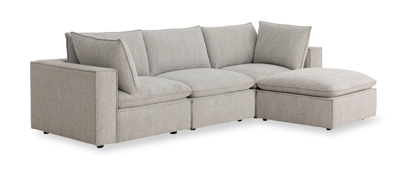 Fusion Modular 4-Piece Silver Grey Chenille Fabric Sectional with Feather Down Cushions and Ottoman