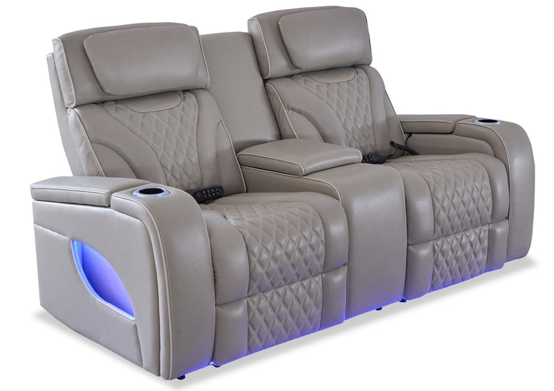 Elite Genuine Leather Power Reclining Loveseat with Massage Function and Power Headrests - Grey  