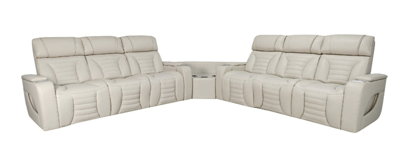Zen 3-Piece Apricot Faux Leather Power Reclining Massage Sectional with Two Drop-Down Consoles