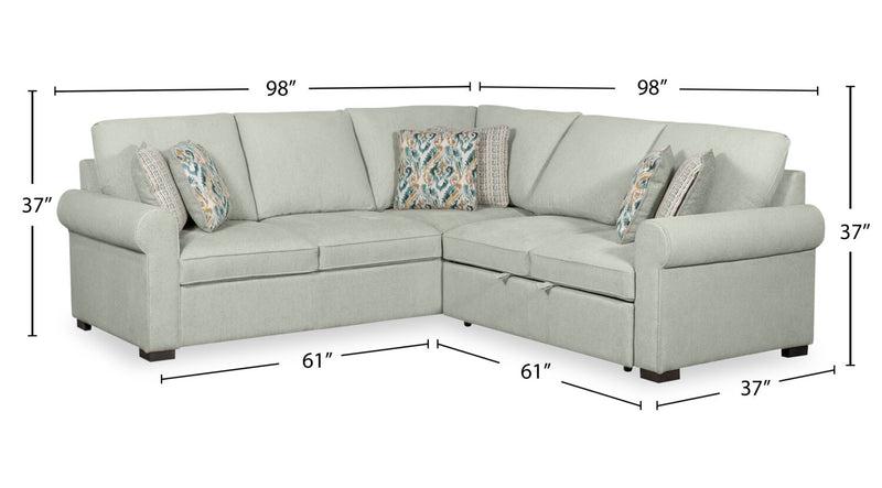 Scott Living Haven 3-Piece Right-Facing Seafoam Blue Chenille Fabric Sleeper Sectional