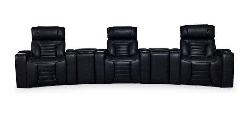Zen 5-Piece Black Faux Leather Power Reclining Massage Home Theatre Sectional with Refrigerator Console