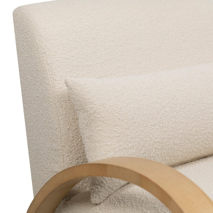 Loft 27.55\" White Boucle Fabric Accent Chair with Accent Pillow and Wood Armrests and Legs