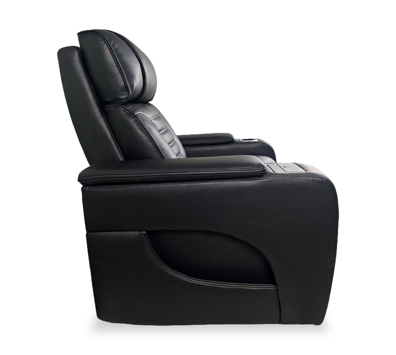 Zen 5-Piece Black Faux Leather Power Reclining Massage Home Theatre Sectional with Refrigerator Console