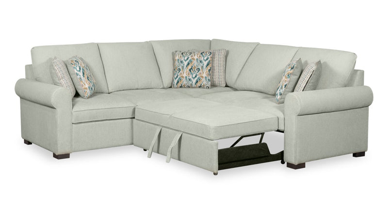 Scott Living Haven 3-Piece Right-Facing Seafoam Blue Chenille Fabric Sleeper Sectional
