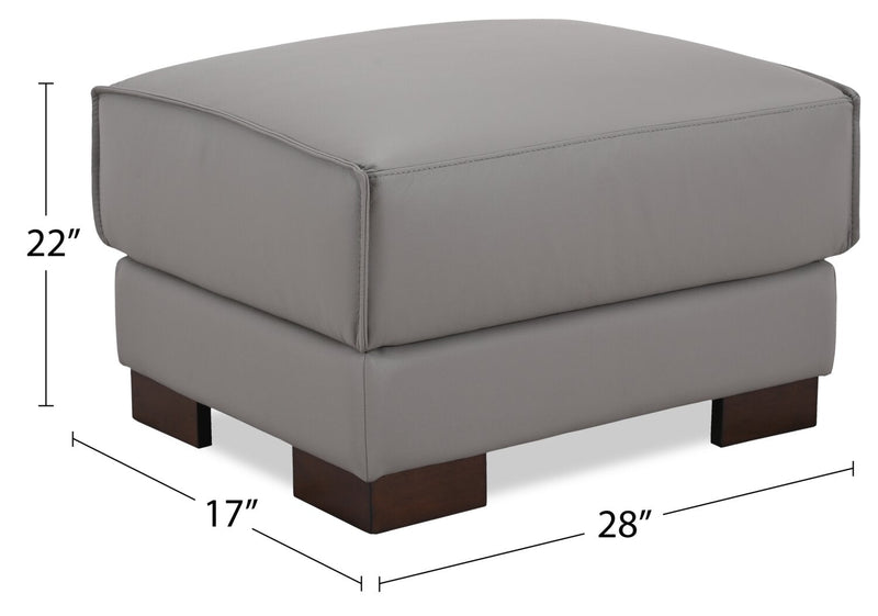 Citadel 28\" Top-Grain Genuine Leather Ottoman with Wood Legs - Grey 