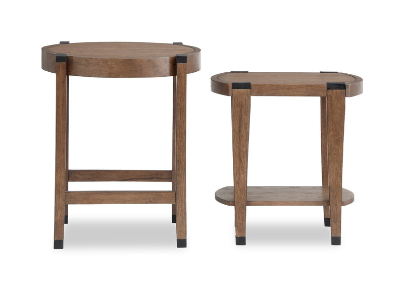 Gordon 22” 2-Piece Round Solid Wood Nesting Accent Table - Brown